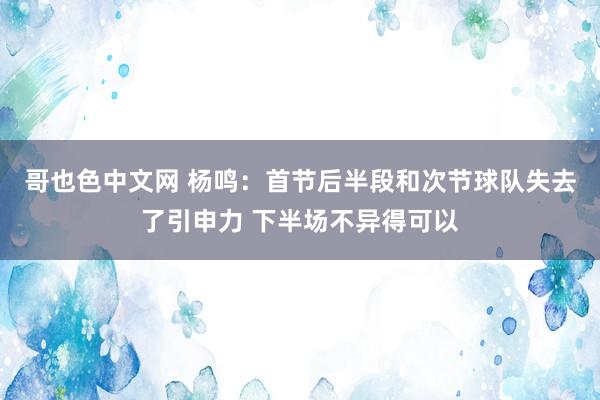哥也色中文网 杨鸣：首节后半段和次节球队失去了引申力 下半场不异得可以